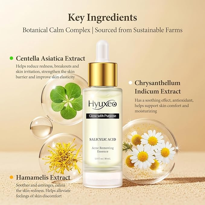 Salicylic Acid Serum for Acne, Blackhead, Closed Comedones & Open Pores | Face Serum for Acne Prone & Oily Skin Women Men | Reduces Excess Oil Hydrating & Soothing & Exfoliating Skin Care (1.0 FL oz)