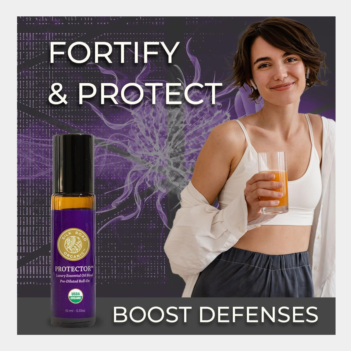 Silk Road Organic Protector Essential Oil Immunity Blend Roll On, Based on Thieves Oil Legend, 100% Pure USDA Certified Health Shield Aromatherapy - 10 ml Roller