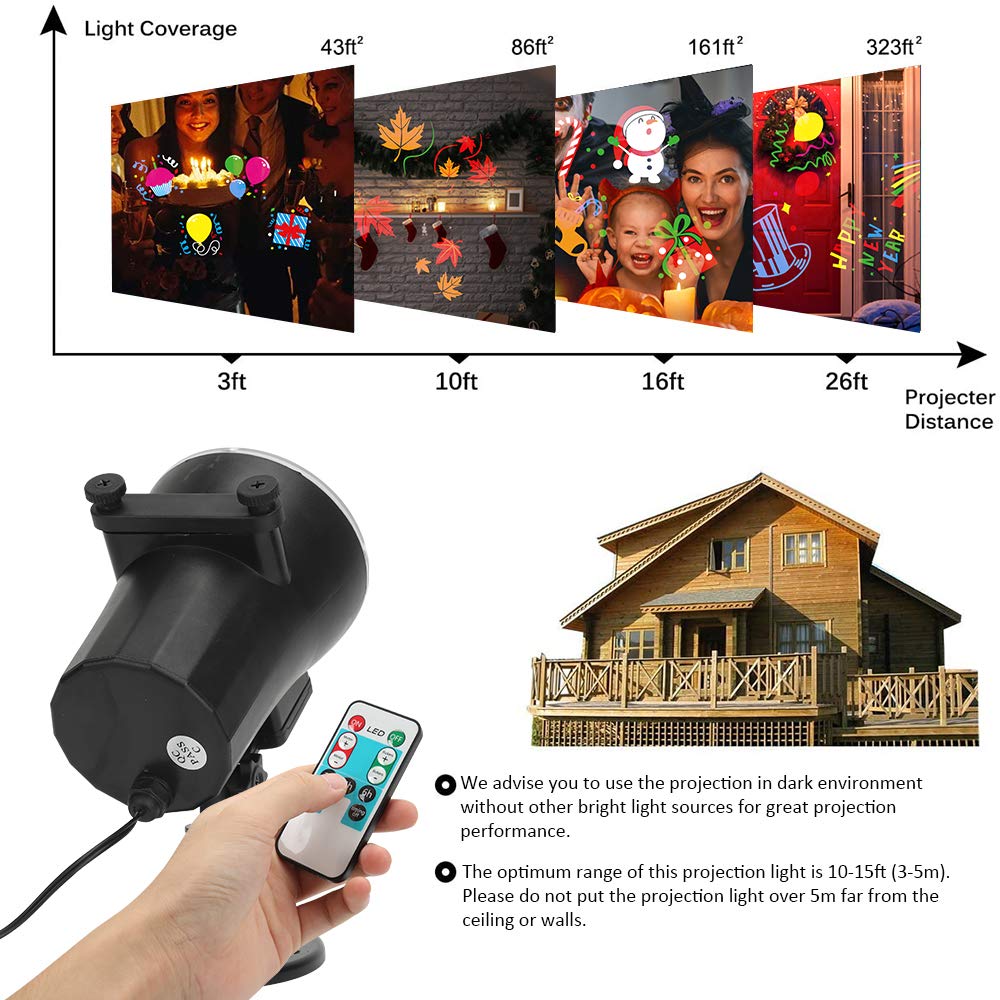 Elec3 Christmas Halloween Projector Light, 16 Patterns Christmas Projector Lights Waterproof Indoor Outdoor Holiday Light with Remote Control for Halloween,Christmas,Birthday,Garage,Landscape Decor