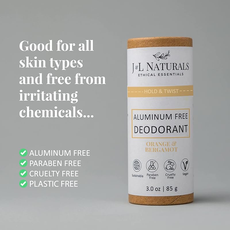 J&L Naturals Aluminum Free Deodorant for Men & Women | 100% Natural Ingredients With Coconut Oil, Shea Butter, & Essential Oils | Sustainable, Eco-Friendly (Orange & Bergamot, 3.0 Oz (Single))