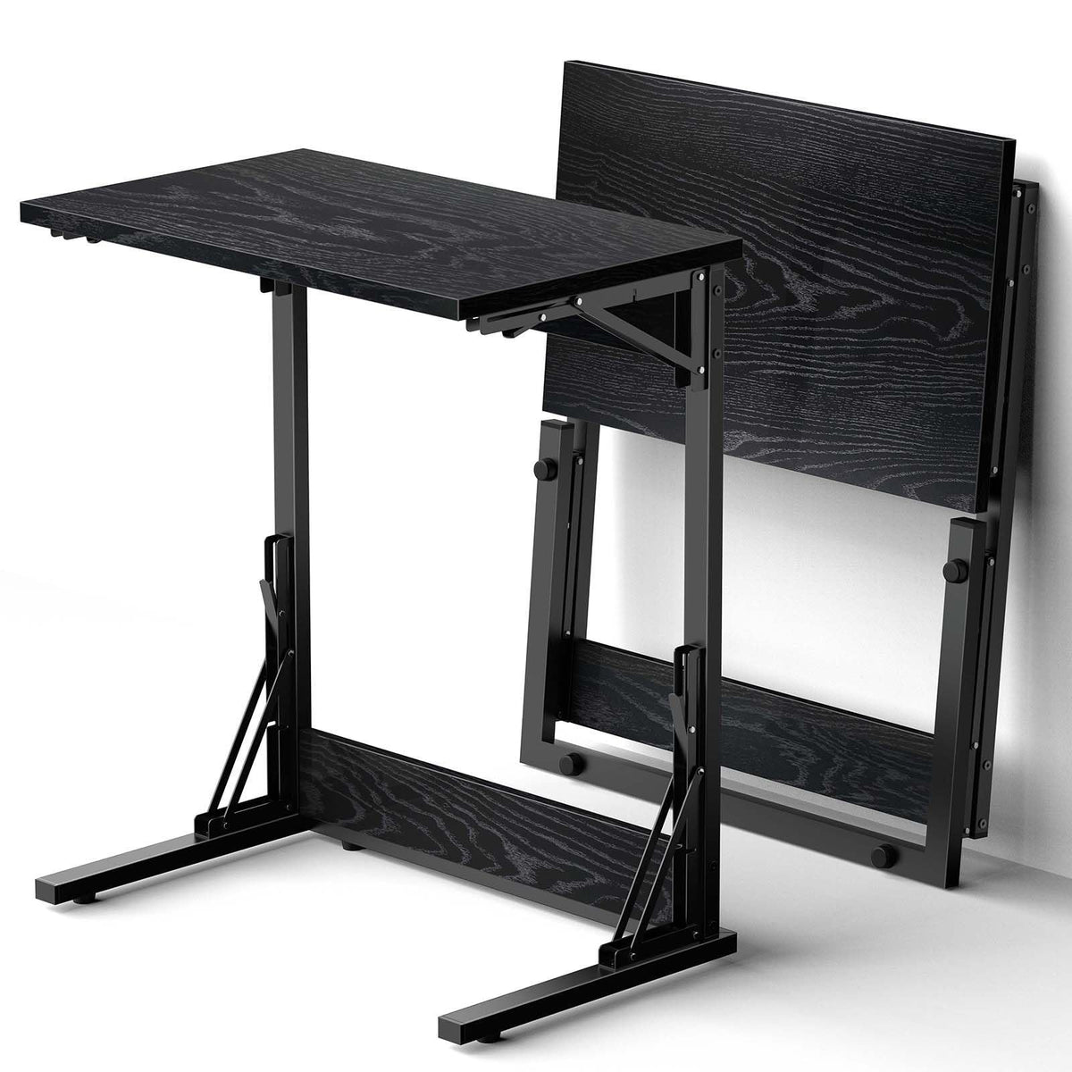 Tatub 24" Folding C Shaped End Table Set of 2, Small Sofa Side Laptop Desk, Couch TV Tray Table for Living Room, Bedroom, Black