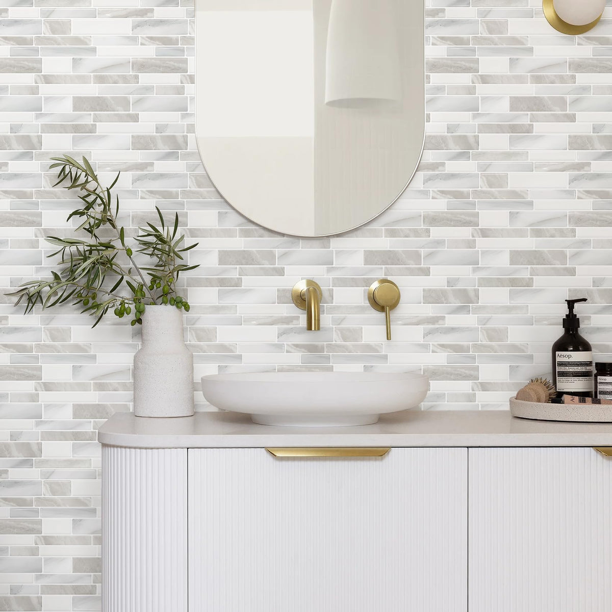 STICKGOO Thicker Design Peel and Stick Tile Backsplash, 12”×12” Stick on Backsplash for Kitchen, Self Adhesive Tile Stickers for Kitchen Backsplash and Bathroom(10 Sheets, Glossy Beige Gray)