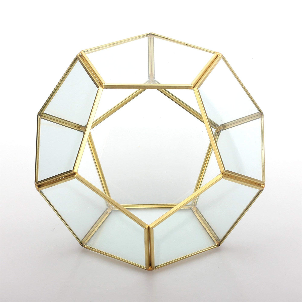 NCYP Glass Terrarium for Small Cactus, Succulents - Gold Geometric Planter Pot, Home Office Tabletop Miniature Garden Decor, 6.89 x 6.89 x 5.9 Inches, Handmade (No Plants, No Door)
