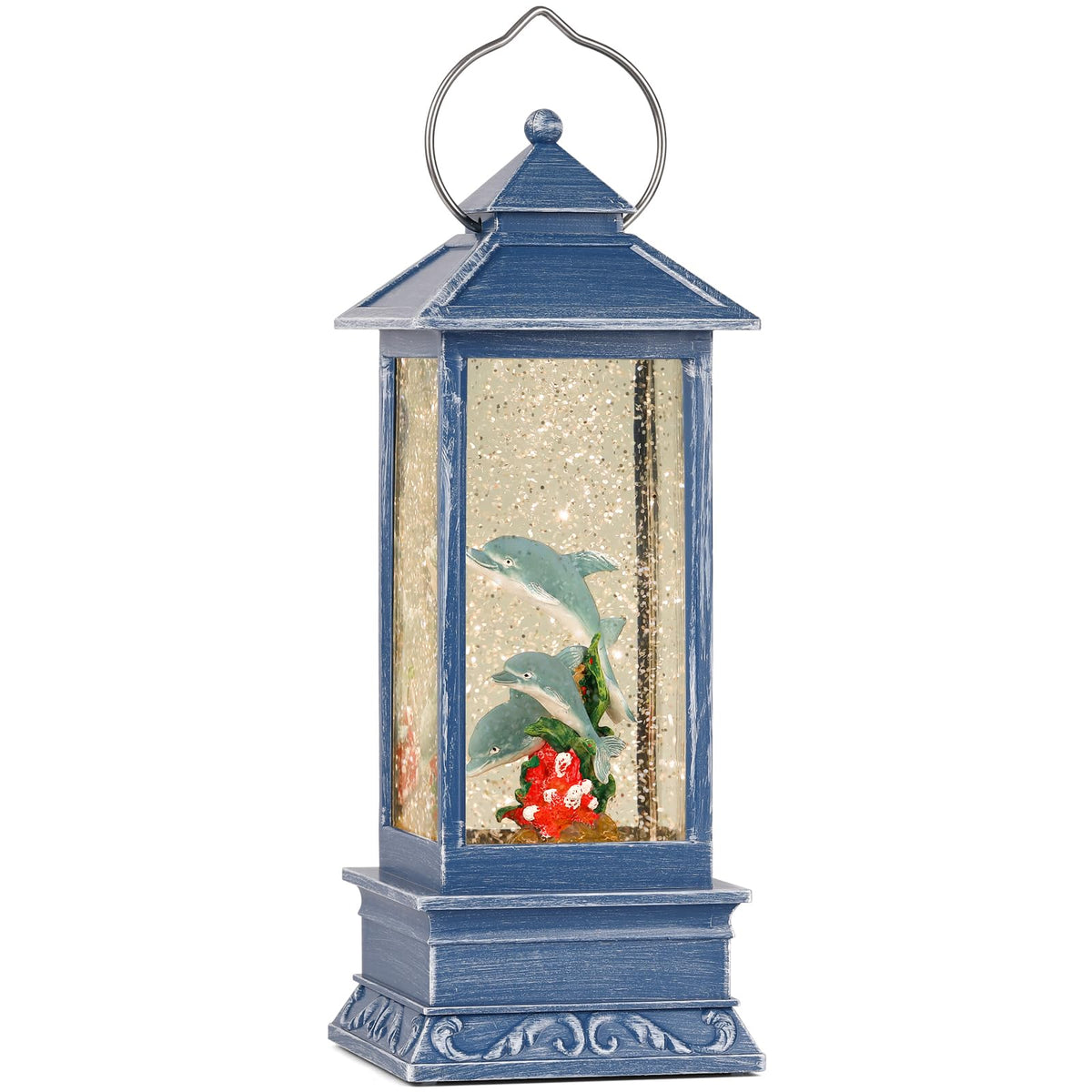 Snow Globe Lantern, Snow Globe with Swirling Glitter, USB and Battery Powered Dolphin Glitter Snow Lantern with Timer, Perfect for Home Tabletop Decorations