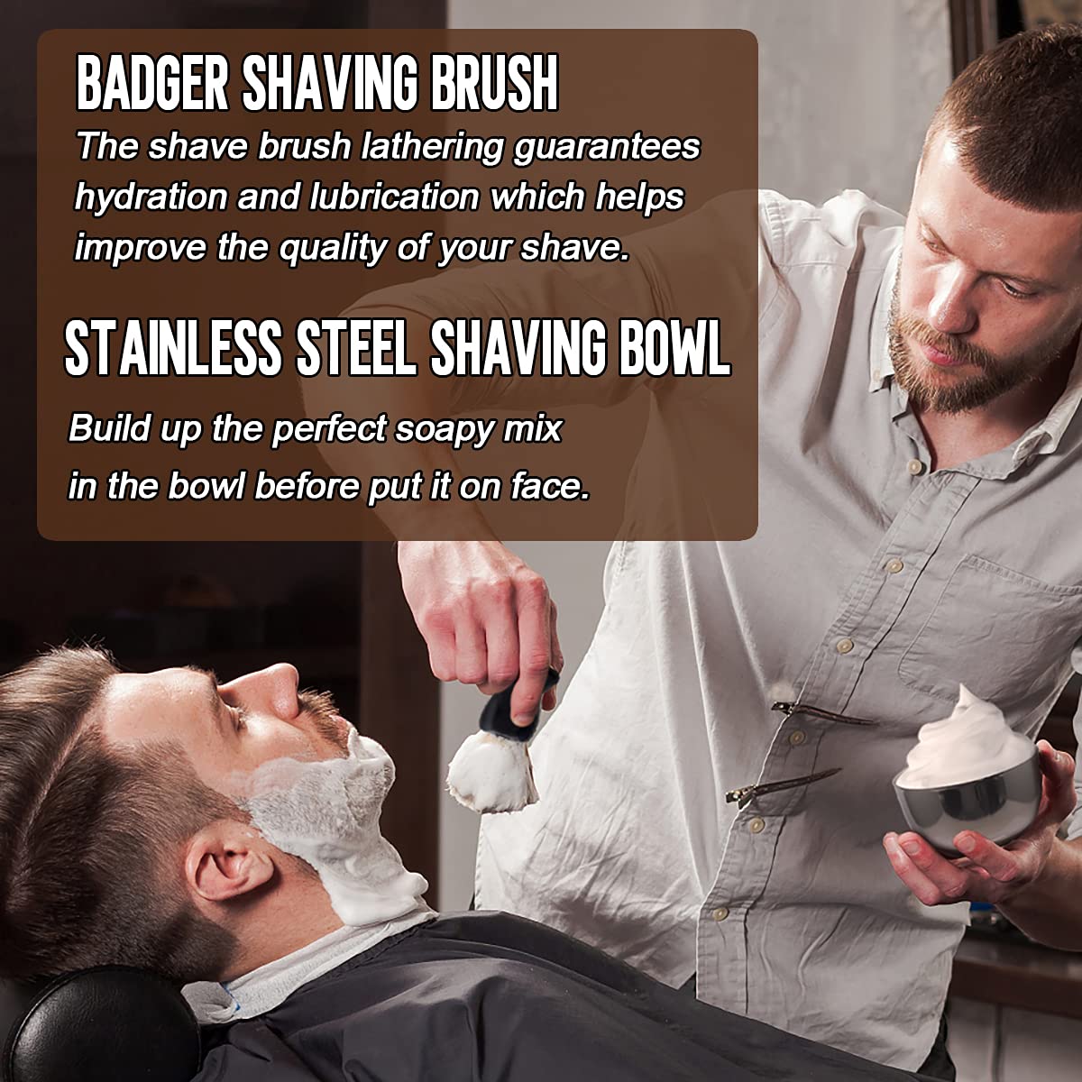 4 Packs Shaving Soap w/Shaving Bowl,Shaving Brush,Shaving Cream,Unqiue Gift Set Mens Shaving Kit for Christmas Stocking Stuffers for Him Boyfriend Dad Adult Husband Birthday Valentines Day