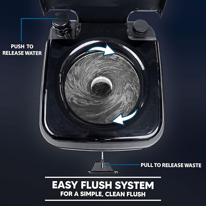 PE Camping Toilet w/Toilet Bags - 2.5 Gallon Fresh Water Camp Potty for up to 50 Clean Flushes - Odorless & Heat Resistant - 5.3 Gallon Waste Tank