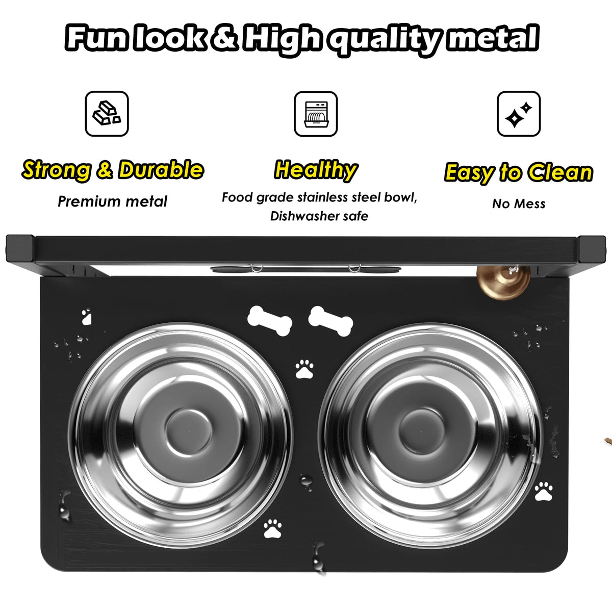 SHAINFUN Elevated Dog Bowls with Mat, Adjustable Height 4.3''-11.8'', Metal Stand, Two 1.7L Stainless Steel Food & Water Bowls for Large, Medium Dogs