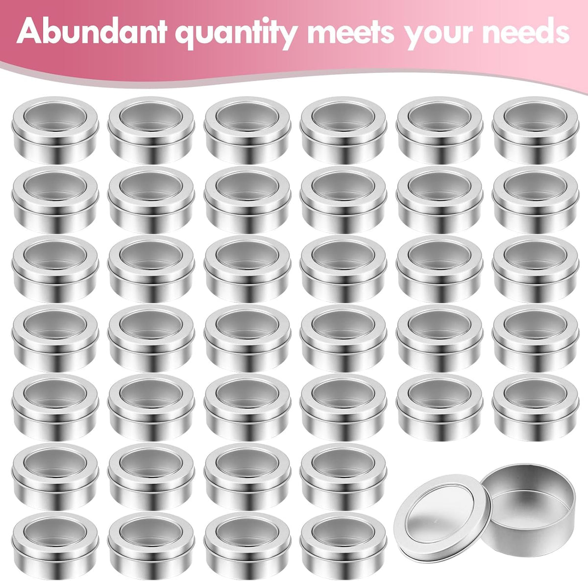 TecUnite 200 Pack 2 Ounce Metal Tin Cans Round Empty Container Salve Tins with Clear Lid for Kitchen, Office, Candles, Candies