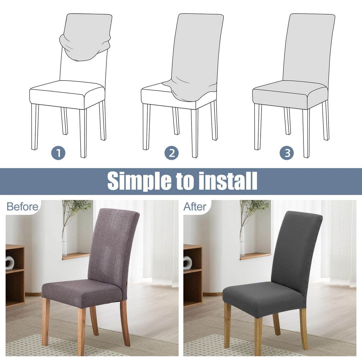 BIETYONE Dining Chair Cover,Dining Room Chair Covers Set of 6,Stretch Kitchen Chair Cover,Washable Dining Chair Cover,Parsons Chair Slipcovers Protective,for Home,Restaurant,Banquet(Gray)