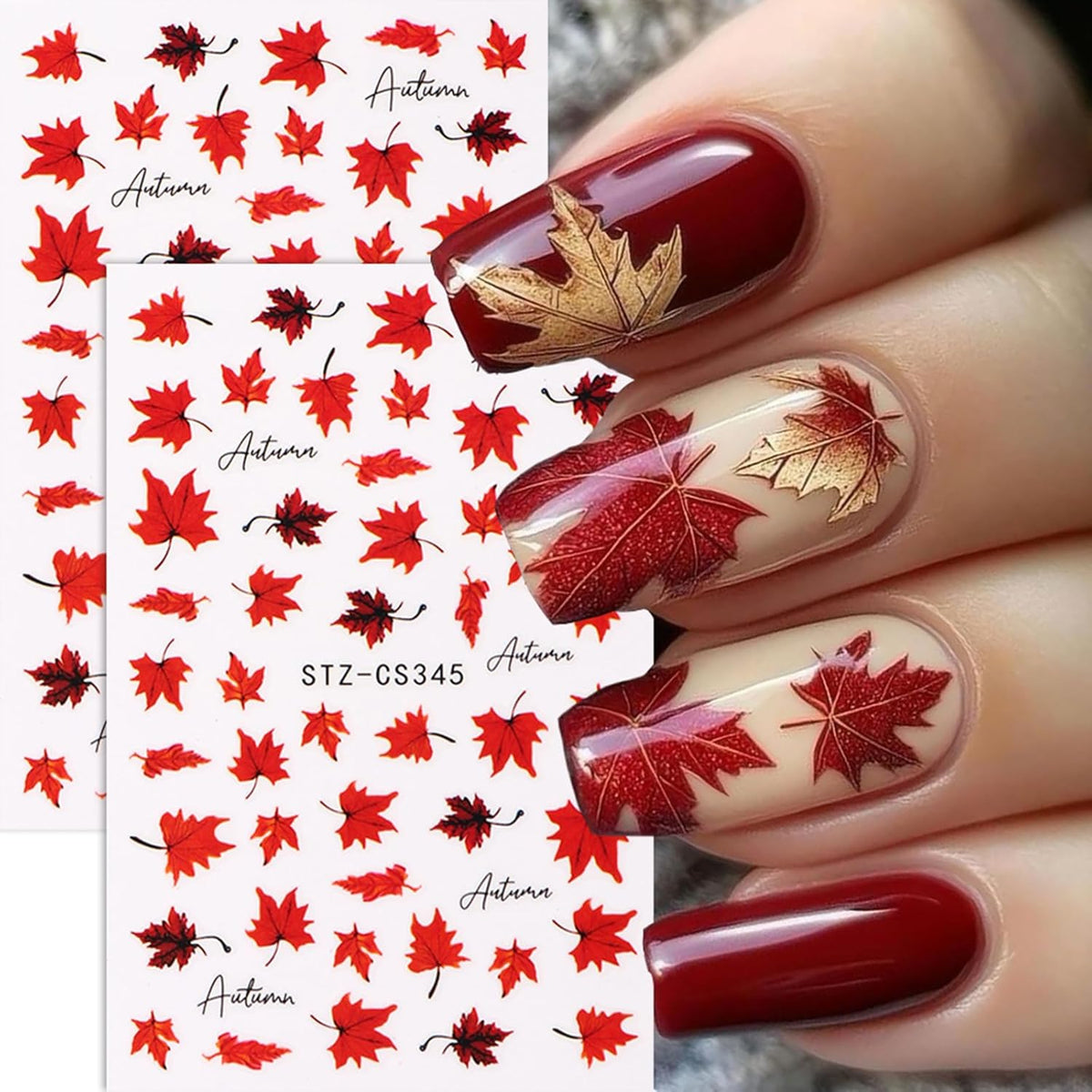 Maple Leaves Nail Stickers 6PCS Fall Maple Leaf Nail Decals 3D Self-Adhesive Red Orange Leaves Nails Design Nail Supplies Fall Stickers for Nails Thanksgiving Day Nail Decals for Women DIY Manicure