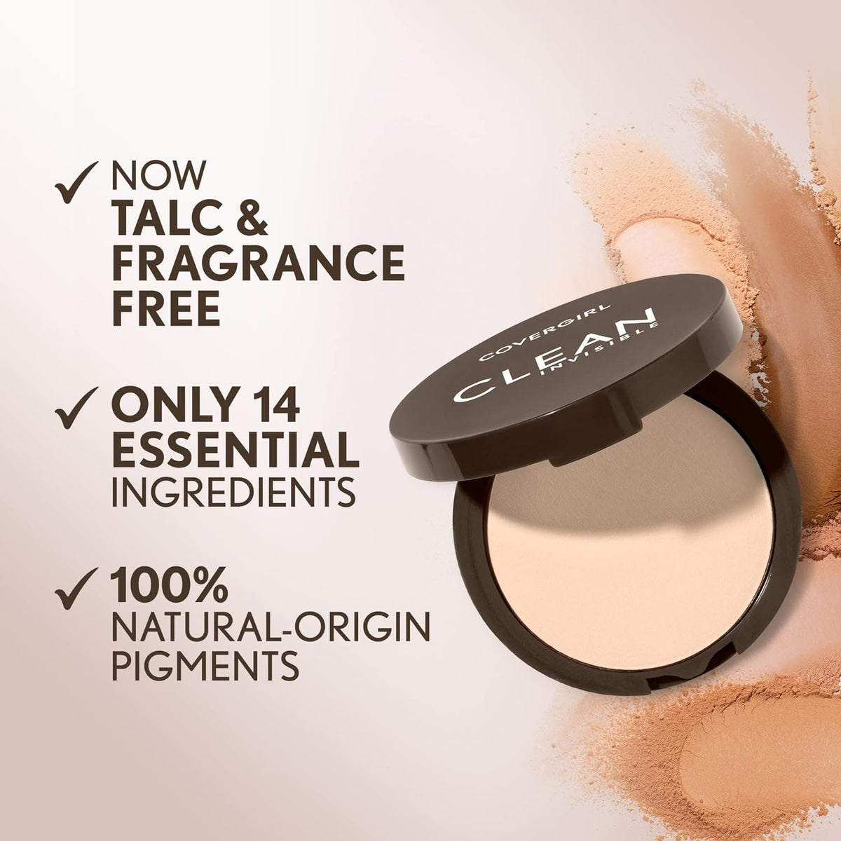 Covergirl Clean Invisible Pressed Powder, Lightweight, Breathable, Vegan Formula, Light Beige 133, 0.38oz (Pack of 5)