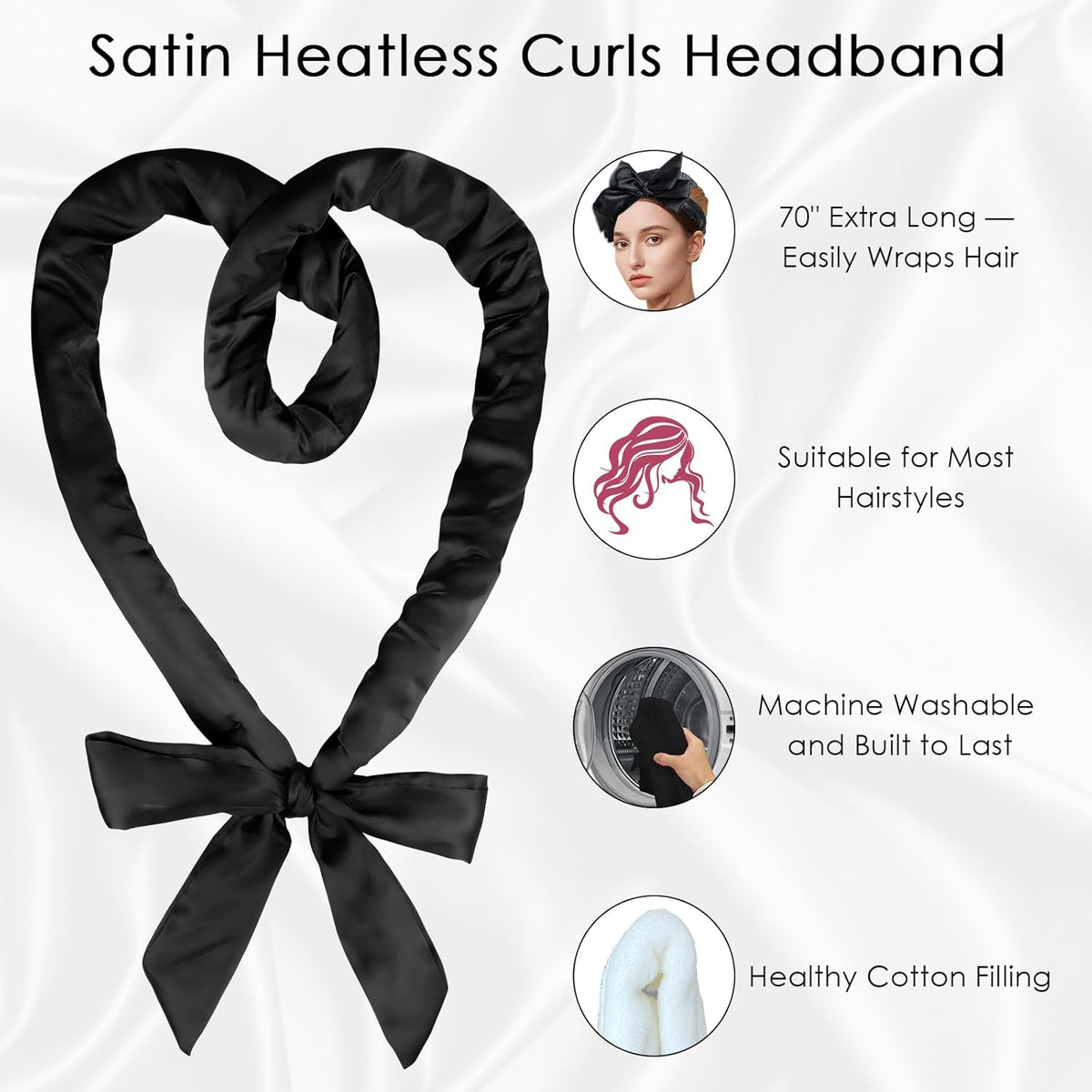 weiwei Satin Heatless Curlers Hair Curler, No Heat Curls Overnight Hair Curlers to Sleep In Overnight Curls Headband, 70" Hair Curlers No Heat, 9 Pcs Satin Heatless Curling Set for Women Long Hair