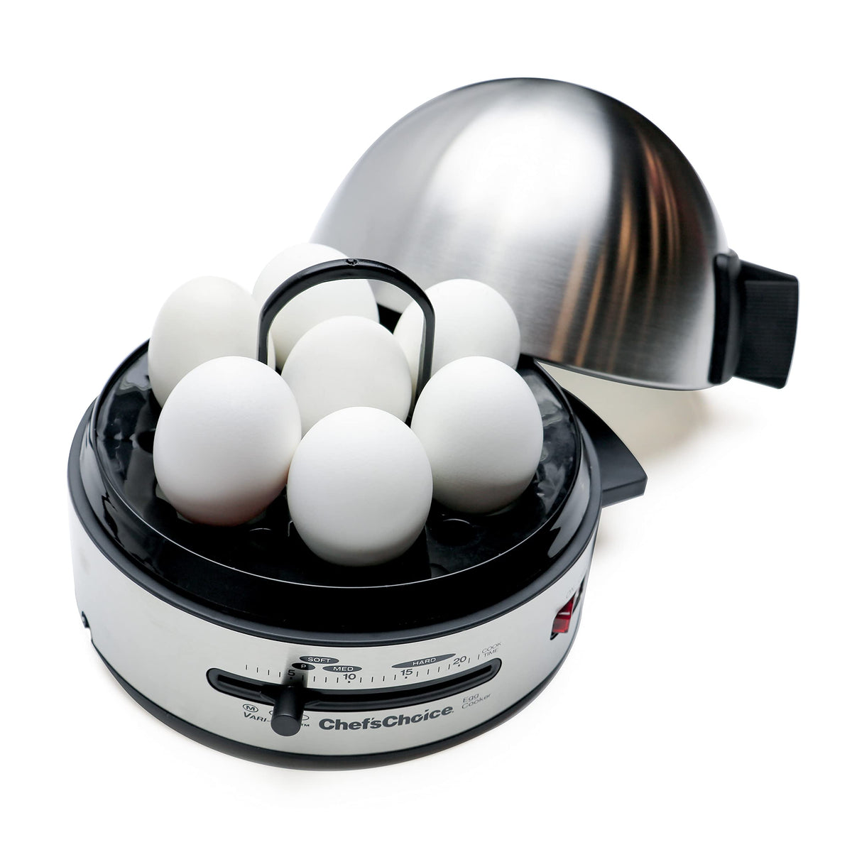 Chef'sChoice Automatic Electric Egg Cooker 7-Egg Capacity with Electronic Timer, Audible Signal & Nonstick Stainless Steel Design Hard-or Soft-Cook 7 or 3 Poached or Scrambled, 350-Watts, Metallic