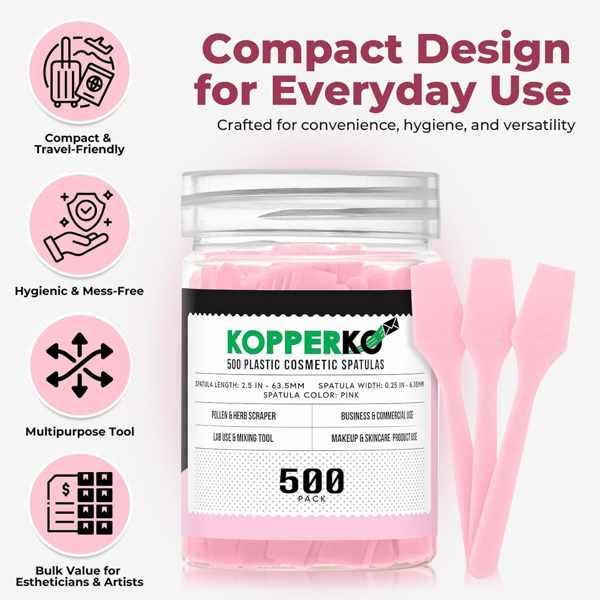 Mini Face Cream Spatula (2.5", 500 Pack) - Small Lotion Spatula Tool for Skincare, Creams & Crafts | Skincare Applicator for Mixing, Cosmetic, Face Mask | Disposable Makeup Paddles | Pink