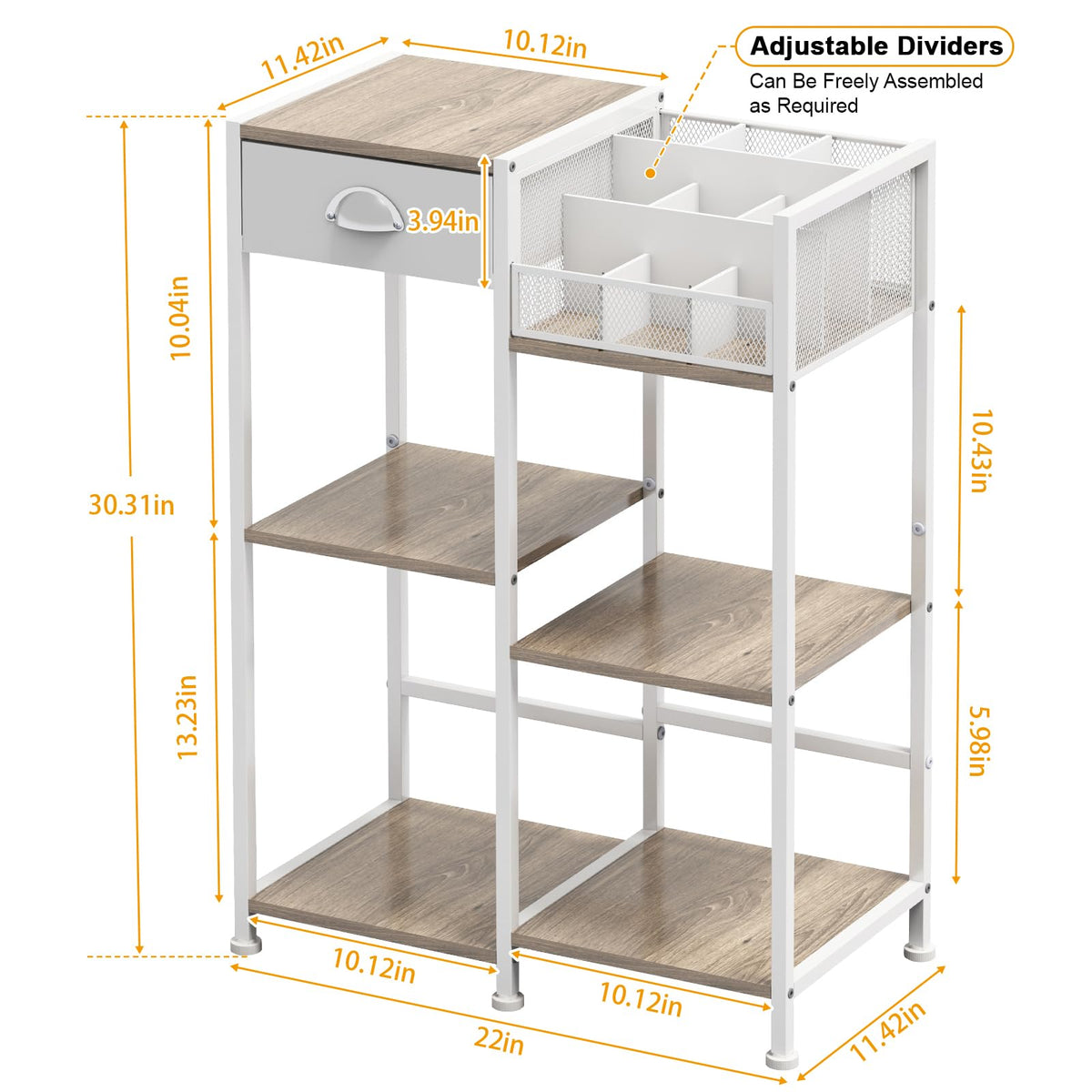 Coffee Bar Station with Drawer, 6 Tier Coffee Table with Dividers for Organizing, 3 Tier White Storage Stand for Living Room/Kitchen/Bathroom