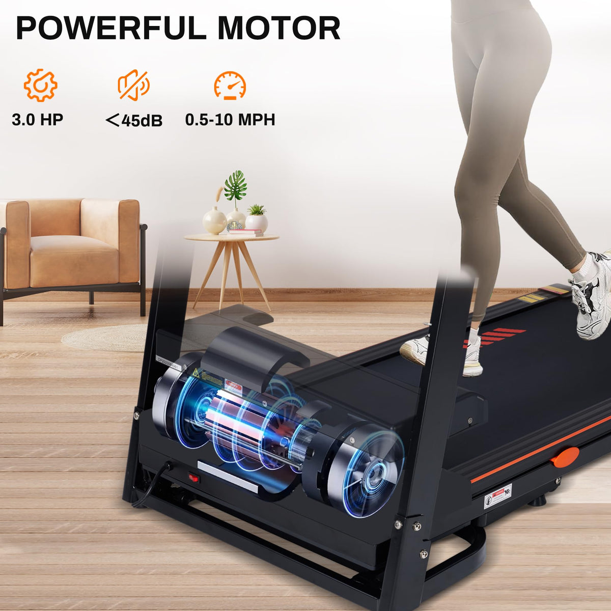 ECHANFIT 15% Auto Incline Treadmill Foldable Treadmills for Home with 18" Wider Belt, 10 MPH Speed, 300 lbs Capacity, Shock Absorption System, App Bluetooth