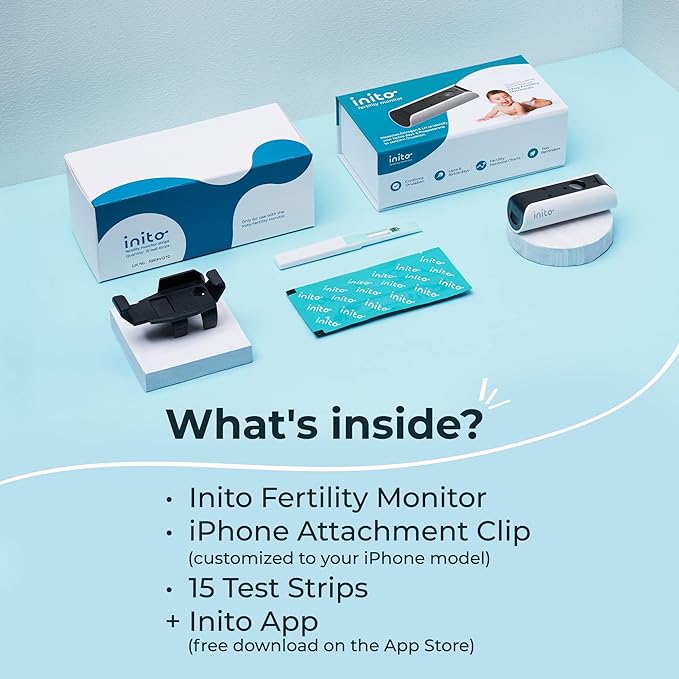 Inito Fertility Monitor & Hormone Tracker for Women | Estrogen, LH, PdG (Urine Metabolite of progesterone), FSH | Track and Confirm Ovulation | Includes 15 Test Strips (iPhone 15 Pro Max)