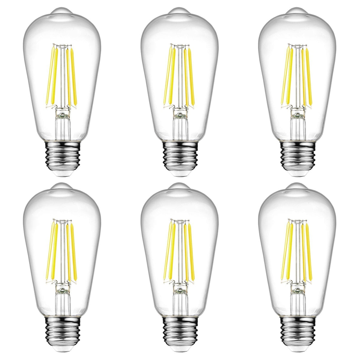 Ascher Vintage LED Edison Bulbs, 6W, Equivalent 60W, Non-Dimmable, High Brightness Cool White 4000K, ST58 Antique LED Filament Bulbs with 80+ CRI, E26 Medium Base, Clear Glass, Pack of 6
