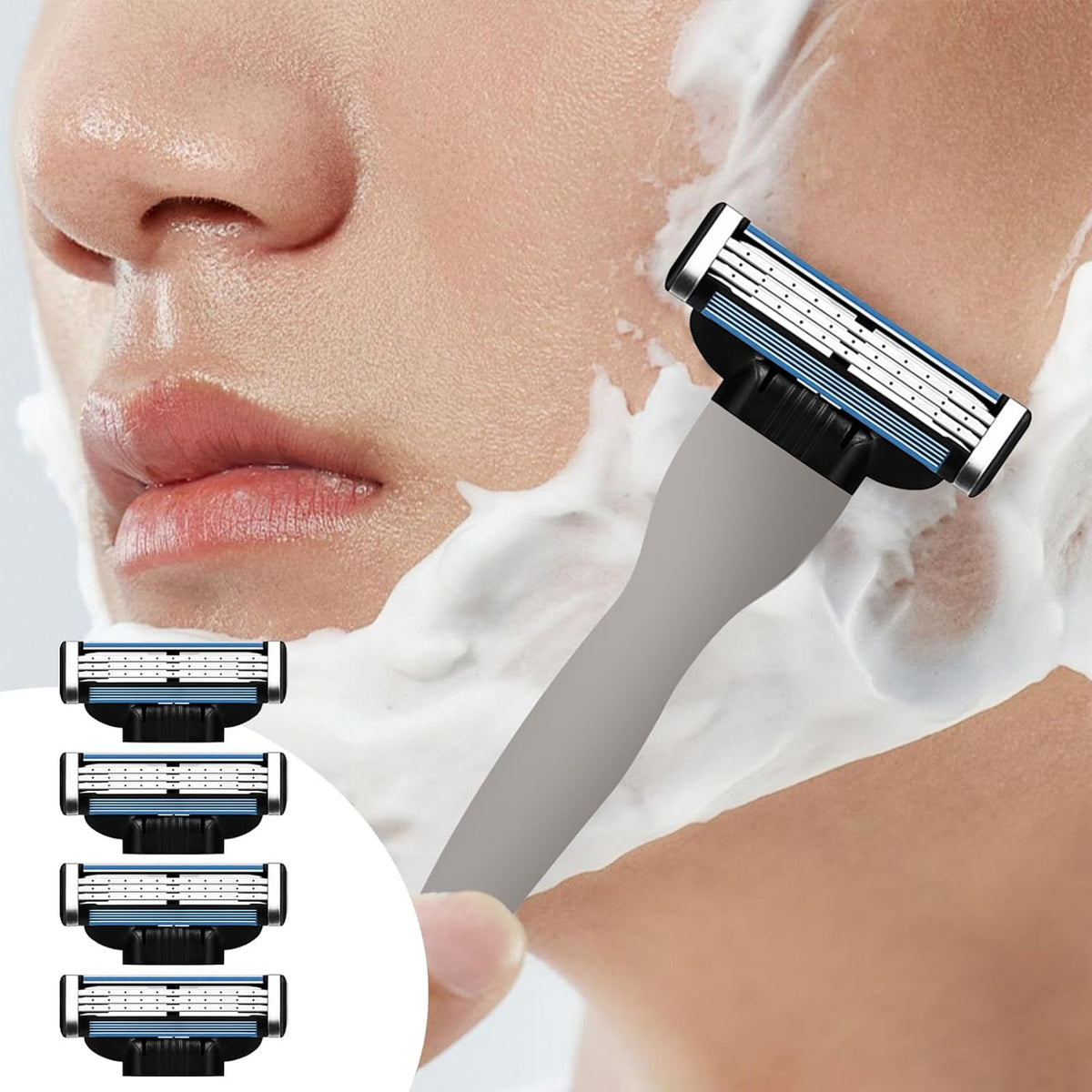 Razor Blades for Men - 24PCS Precision Compatible With Mach3 Razor Blades Refills for Men - Compatible With Mach Razor, Dual Lubrication for Close & Comfortable Shave
