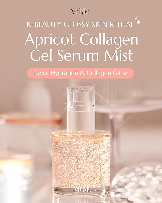 Apricot Collagen Gel Serum Mist - Korean Face Moisturizer French Patented with 8-Layer Hyaluronic Acid, Bakuchiol, Adenosine for Hydration Glow Firming Anti-Aging Spray, 6.76 fl.oz.