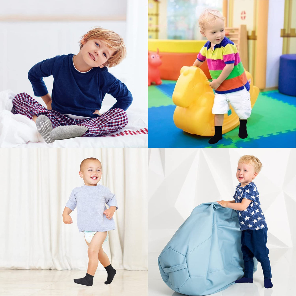 SkiBeaut Toddler Boys Socks- Kids Grips 12 Pairs Non Slip Skids Toddlers Girls Socks with Grippers for 3-5 Years