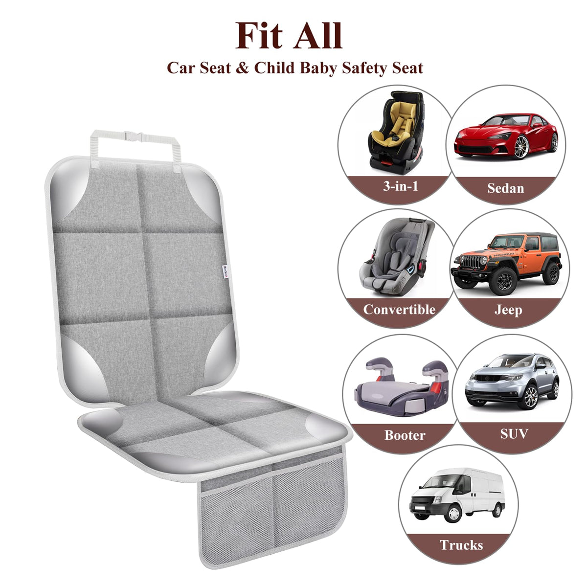 Meolsaek Car Seat Protector, 600d Fabric Waterproof Car Seat Cover with Non-Slip Backing, Under Baby Car Seat from Pressure Marks