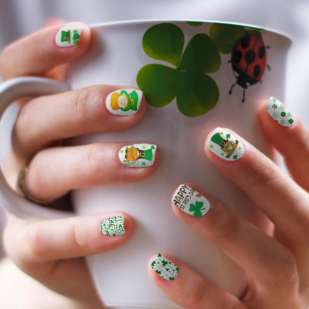 Whaline 10Pcs St. Patrick's Day Nail Art Stamping Plates Kit Shamrock Gnome Image Stamp Templates Irish Nail Art Plates for Holiday DIY Print Manicure Salon Design Gift