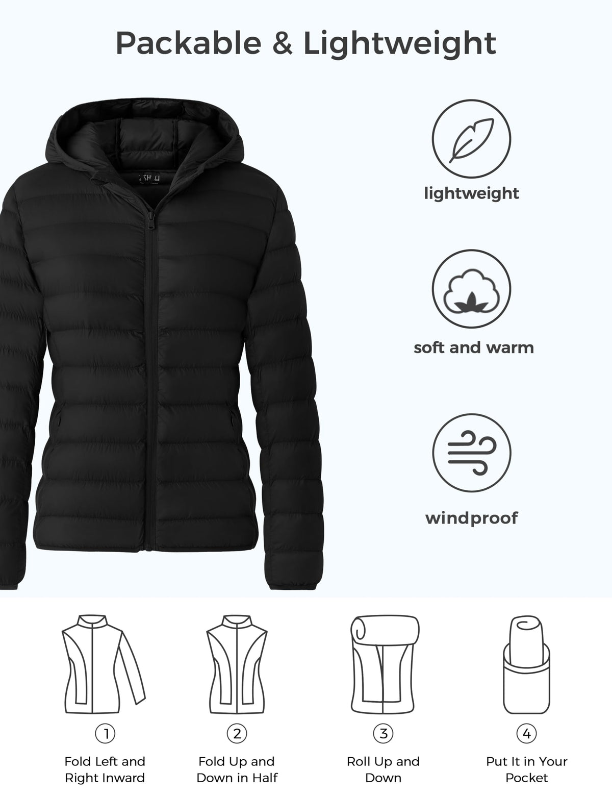ZSHOW Women's Puffer Jacket Warm Lightweight Packable Puffer Coat(Black,Small)