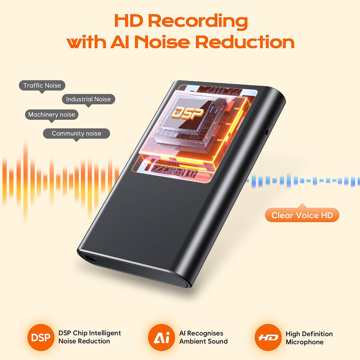 3072Kbps Voice Activated Recorder - [7000 Hours] Voice Recorder with AI Noise Cancellation, Recording Device for Lectures, Meetings, Intervie, 64GB Digital Voice Recorders with Playback