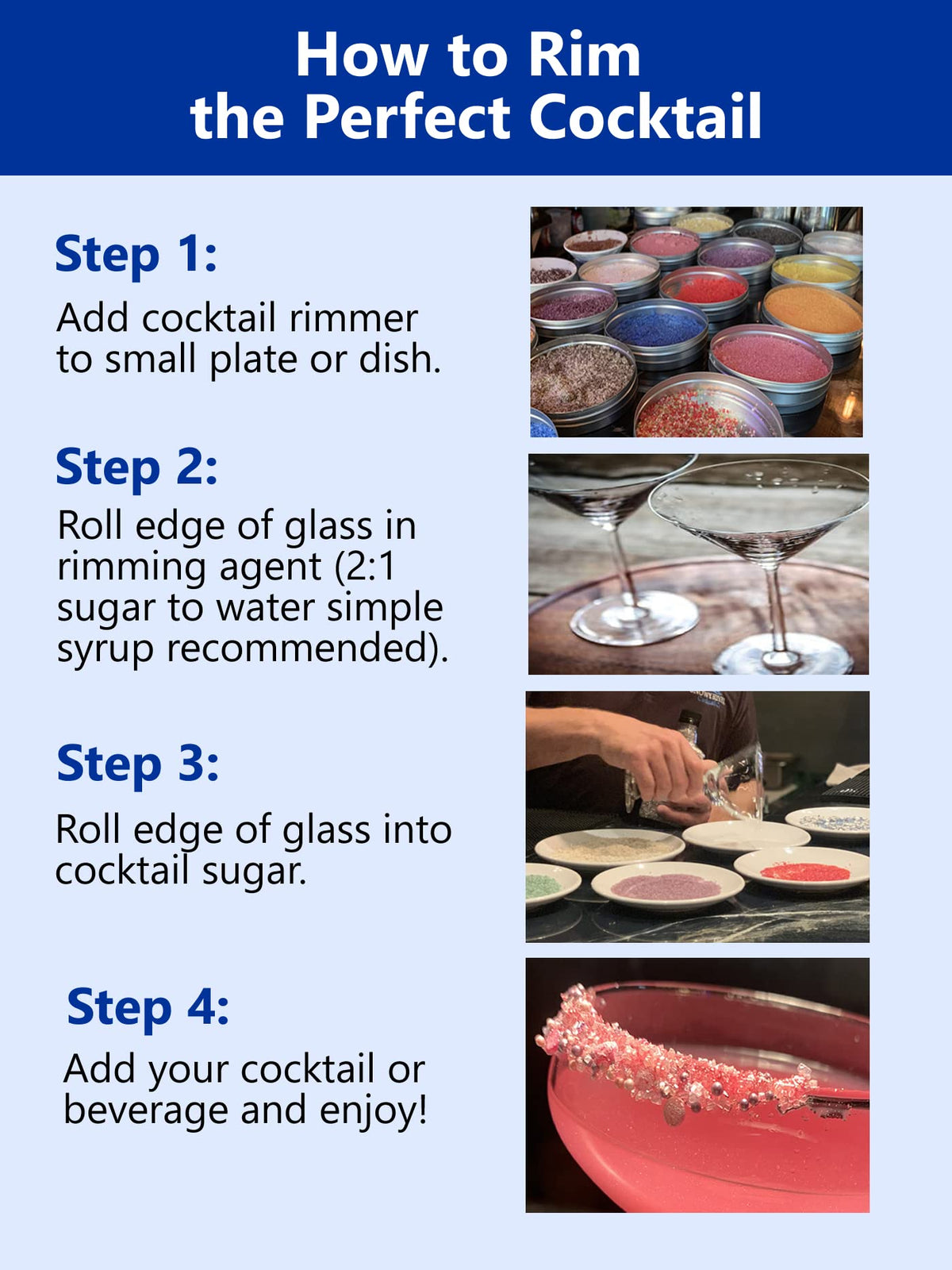 Snowy River Americas Cocktail Sugar - Kosher All Natural Red, White, and Blue Cocktail Rimmer and Coffee Rimmer (Americas, 1lb Bag)