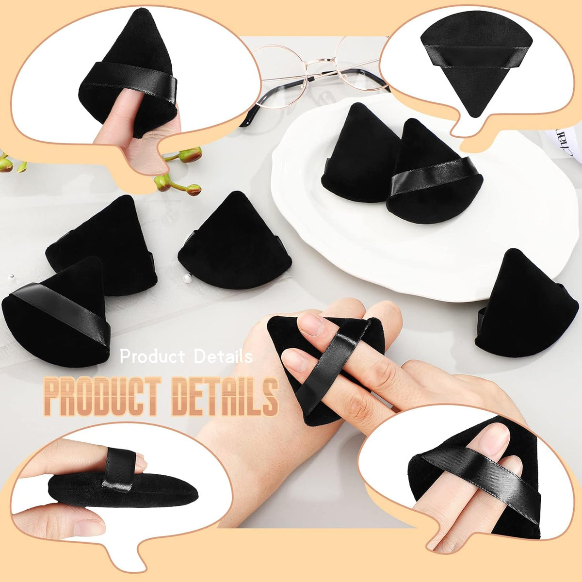 Suclain 48 Pcs Velour Triangle Powder Puff Soft Velour Makeup Puff for Face Powder Makeup Triangle Sponges for Wet and Dry Cosmetic Foundation Loose Mineral Body Makeup Tool(Black)