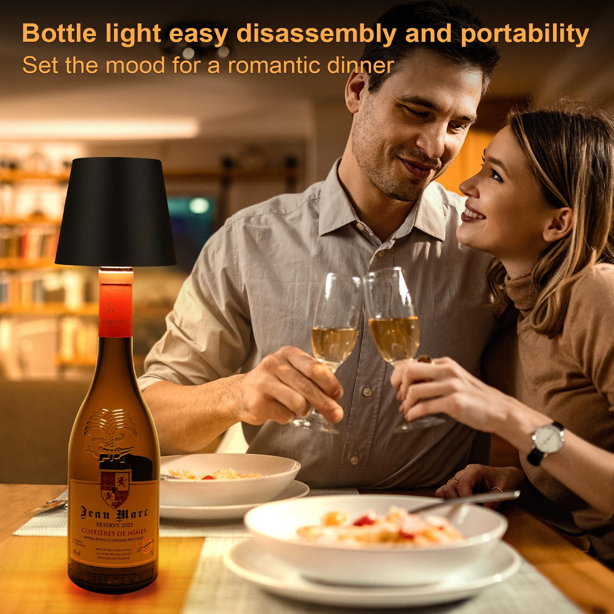 DUSKTEC Wireless Wine Bottle Lampshade, 8 RGB Light Modes, Light Temperature 3000-6500K, Rechargeable Touch Wine Bottle Lamp, Portable Wireless Bottle Lamp, Bar Lights, Party, Gift (Black, 2PCS)