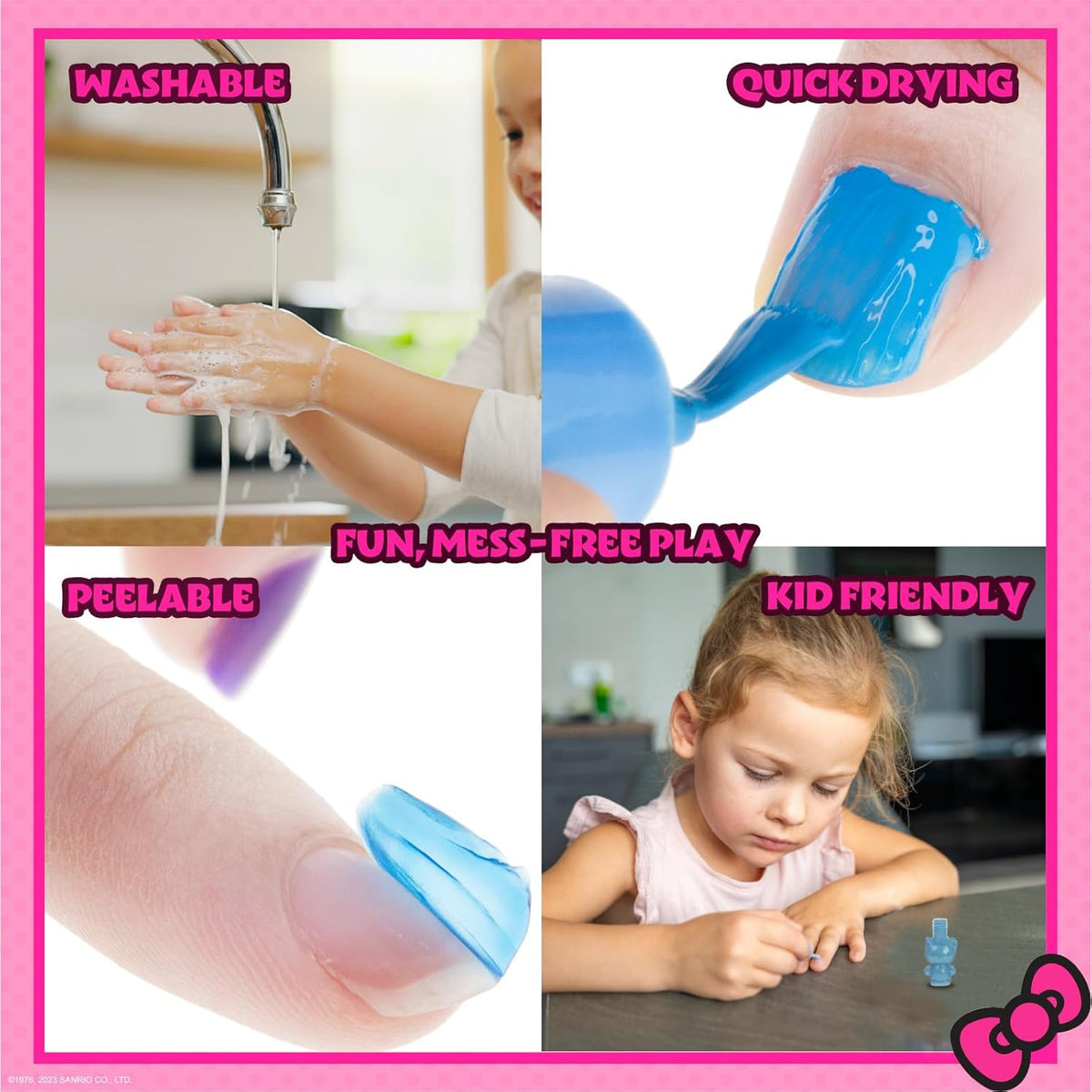 Townley Girl Hello Kitty 8 Pack Non-Toxic Peel-Off Shimmer and Opaque, Water-Based Safe Nail Polish Set with Nail Dryer for Kids, AA Batteries Not Included, Ages 3 and Up