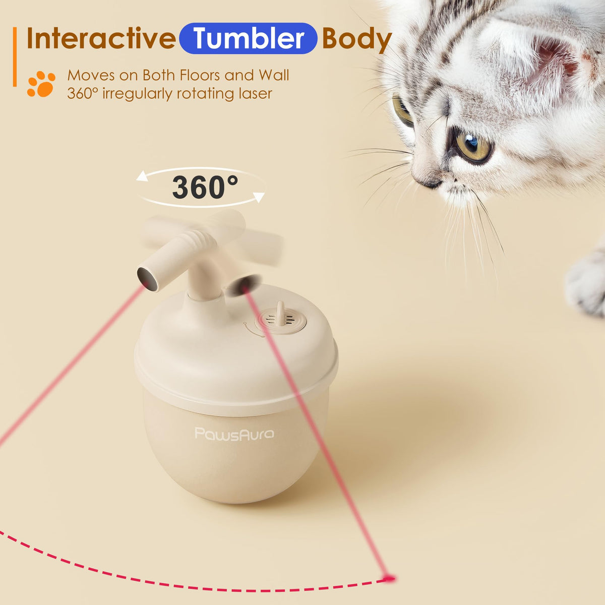 estbicn Automatic Laser Cat Interactive Toy - Self-Balancing 360° Auto-Spin Laser Pointer with Catnip Hole, Triple-Sensory – Kitten Sight, Smell & Touch, Boredom Relief Toys for Indoor Adult Cats