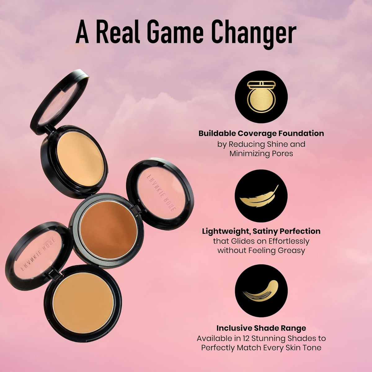 Frankie Rose Cosmetics Powder Foundation – Full Coverage Face Powder For Pores & Imperfections, Evens Out Skin Tone & Shine-Control | 58 Grams (Tan)
