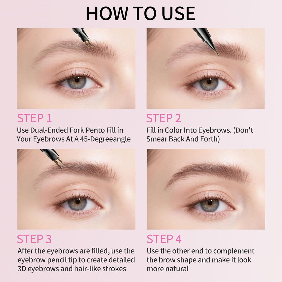 Microblading Eyebrow Pencils for Women - Eyebrow Pen 2-in-1 Dual-Ended Eye Brow Pencil with Precise 2-Fork-Tip & Brush-Tip Waterproof Eyebrow Pen for Hair-Like Brows, Last All Day, Black