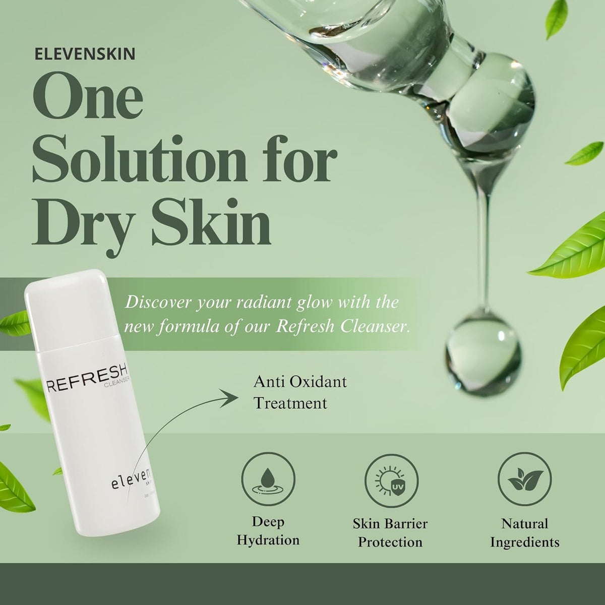 ELEVENSKIN Refresh Antioxidant Facial Cleanser – Gentle Gel Face Wash & Hydrating Cleanser – Daily Hydrating Face Wash & Makeup Cleanser for Women & Men – Ideal for All Skin Types