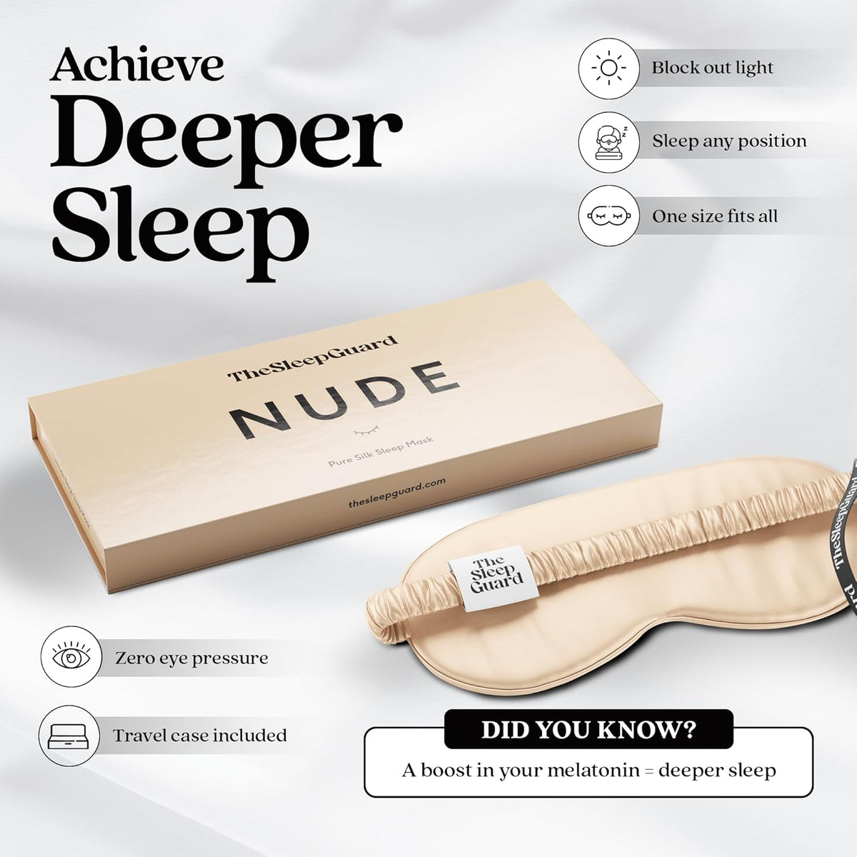 Pure Silk Sleep Mask [100% 6A Mulberry Silk, 22 Momme] Light Blocking Travel Essentials. Eye Masks for Sleeping. Black Oeko-Tex Blindfold. Eye Covers for Men & Women