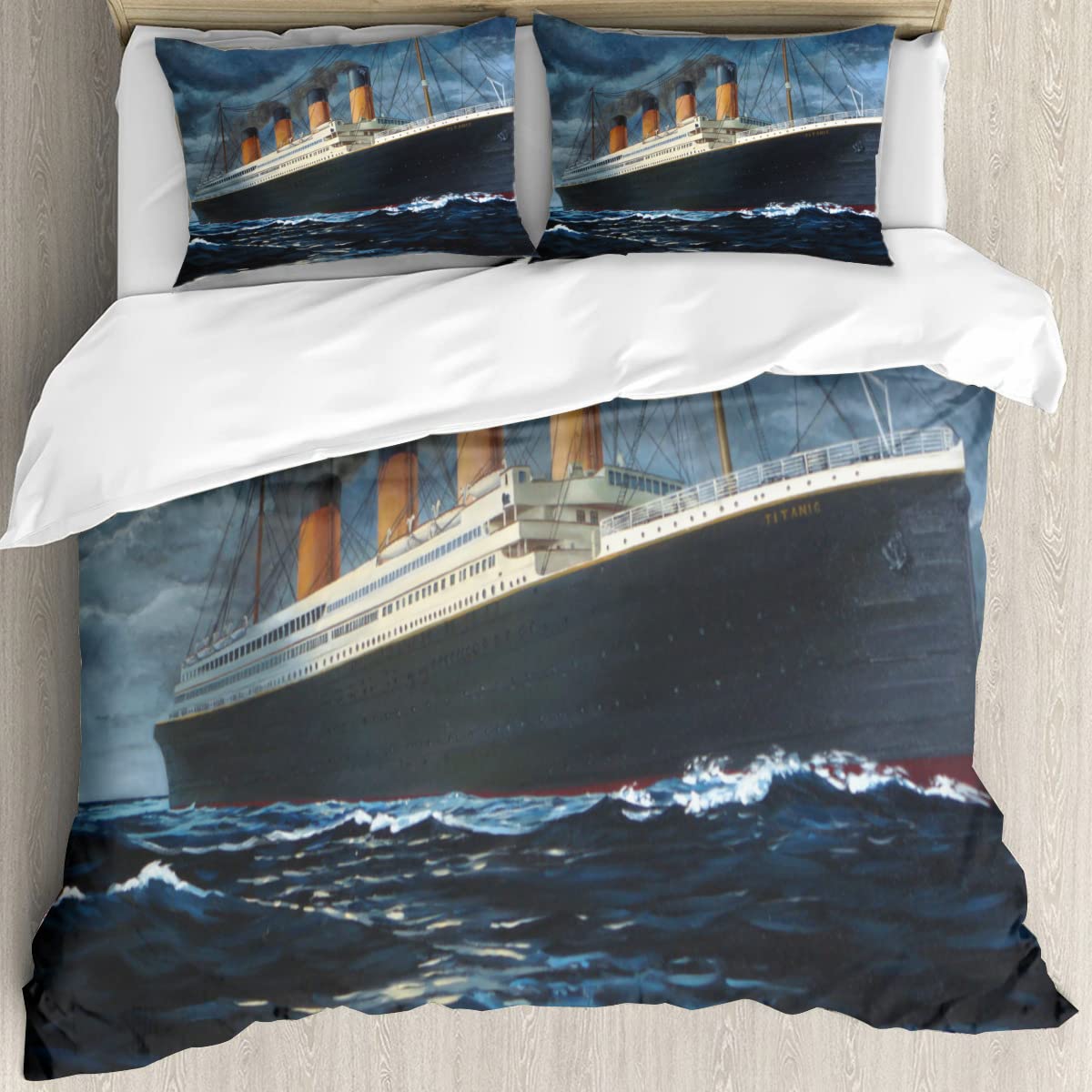SNHW Titanic Microfiber Bed Bedding Set, 3 pcs Twin Size Bed Quilt Cover & Pillow Sham case Set, Super Soft Bed Sheet Sets with 1 Bed Sheet Covers + 2 Pillowcase Decorative Set 60x80 Inch, Black
