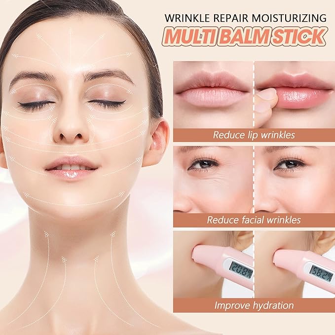 1PCS Wrinkle Repair Moisturizing Multi Balm Stick, Anti-wrinkle Face Balm Eye Balm Body Hydrating Face Moisturizer, Wrinkle Balm Stick Face Skin Collagen Moisturizer for Dry Skin (7g/0.246 oz)
