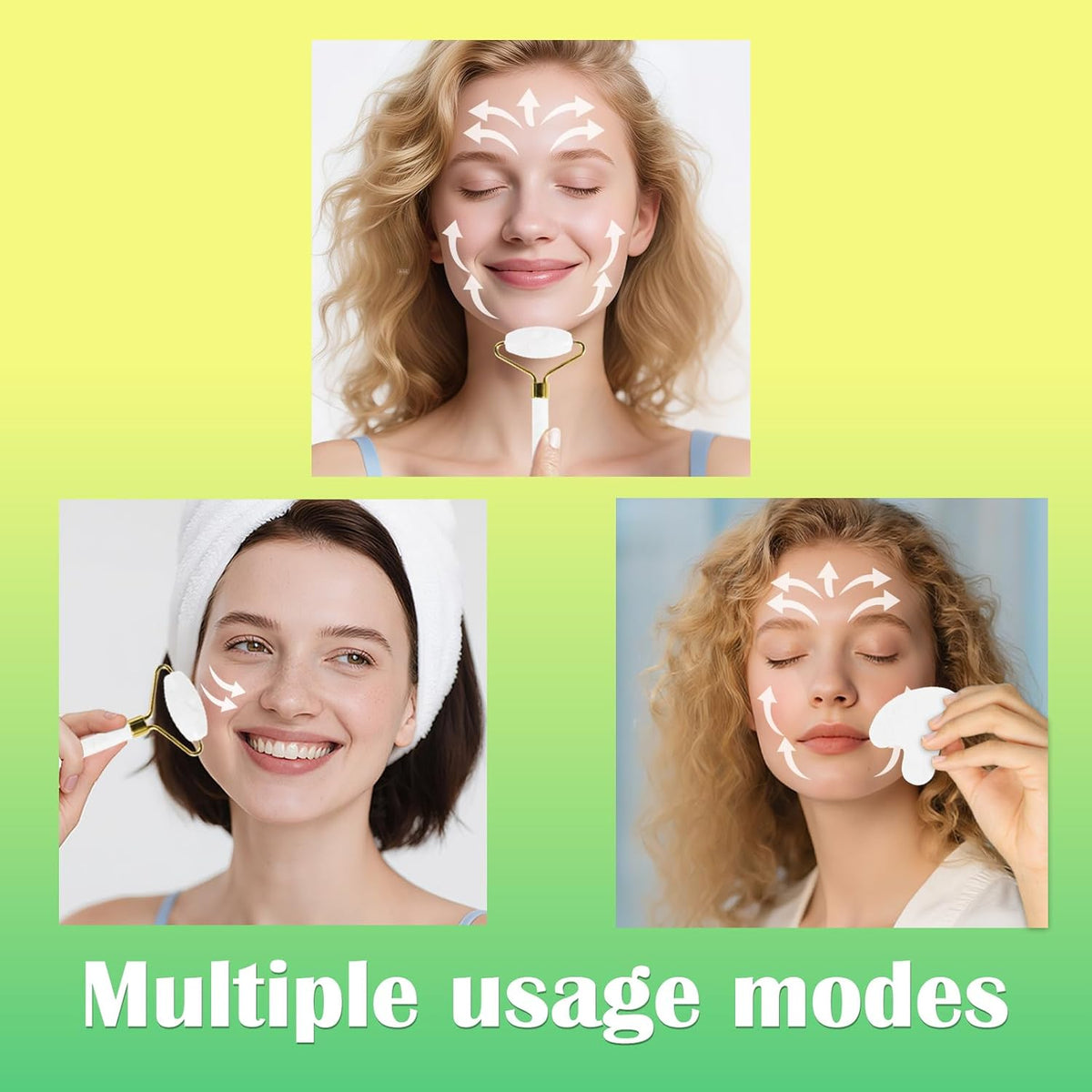 Natural Jade Roller & Gua Sha Set for Face, Facial Massager Tool for Skin Tightening, Anti-Aging, Puffiness Relief, Lymphatic Drainage - Spa Skincare Gift Set for Women (White)