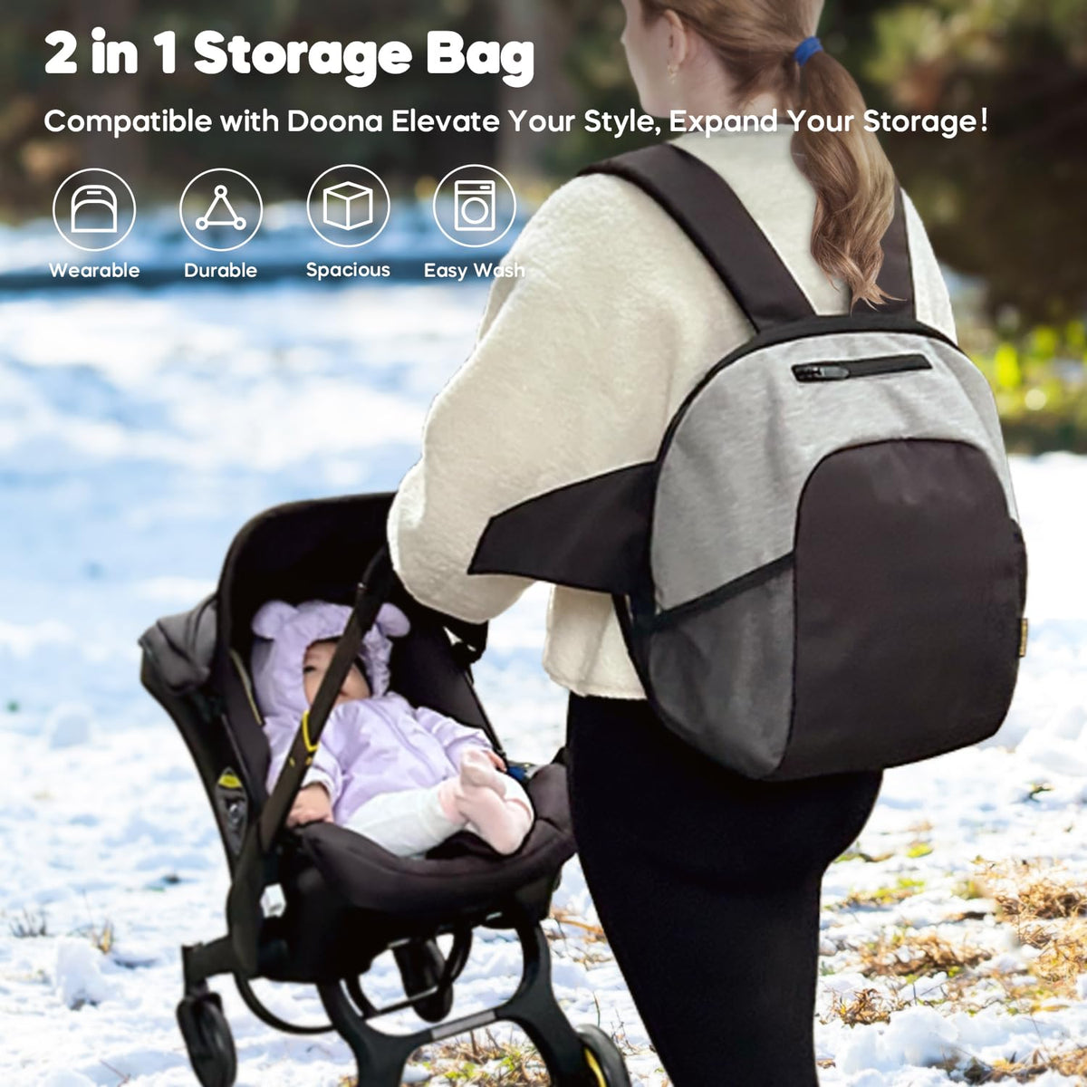 mamatepe Storage Bag Compatible with Doona Infant Car Seat, Organizer Bag,Wearable Backpack for Baby Travel,Stroller Bag for Doona Car Seat & Stroller (Grey)