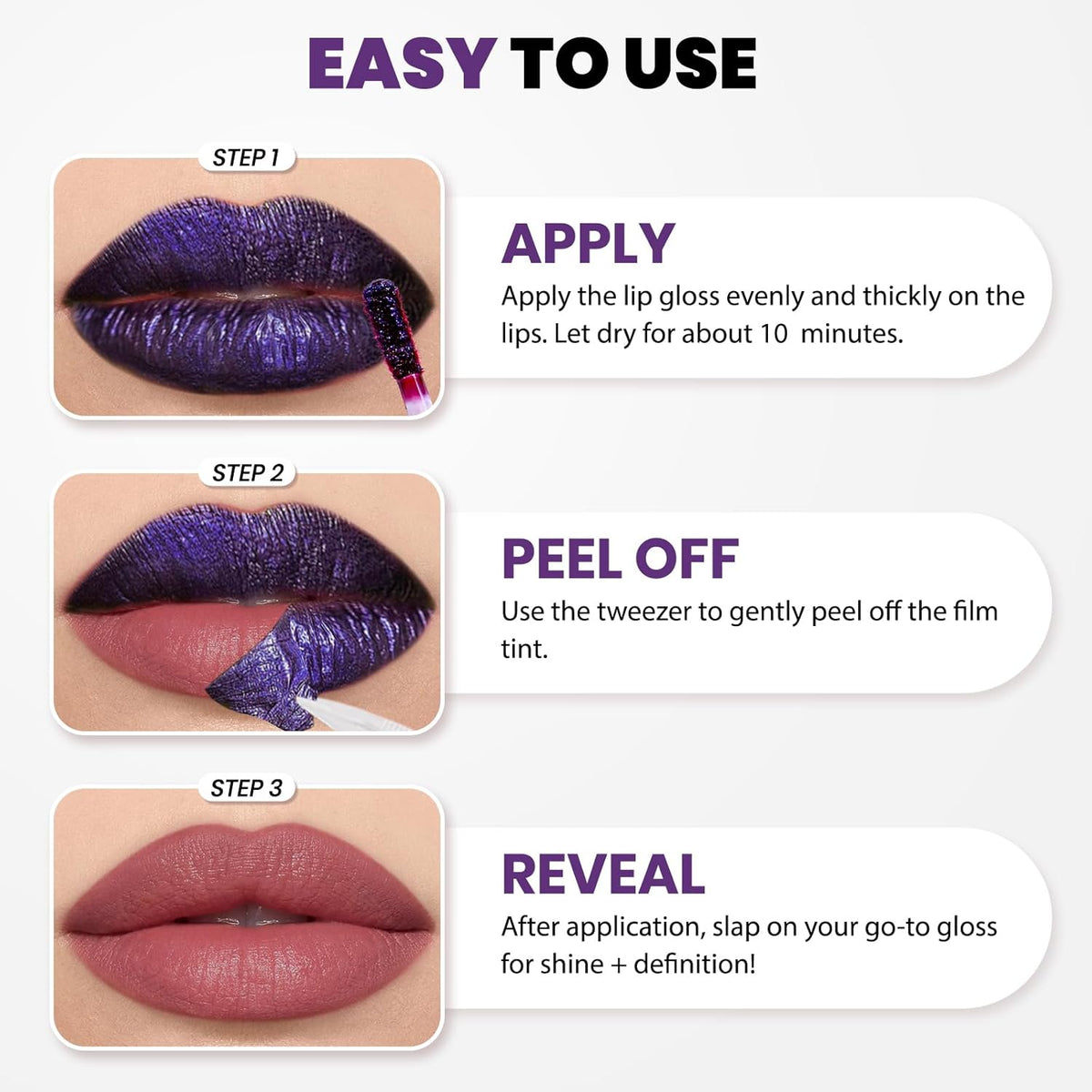 Lip Stain Peel Off, All Day Lip Liner Tint with Tweezer, Long Lasting Waterproof Transfer-Proof, Matte Lip Stains Makeup, Highly Pigmented Color, Hot Pink