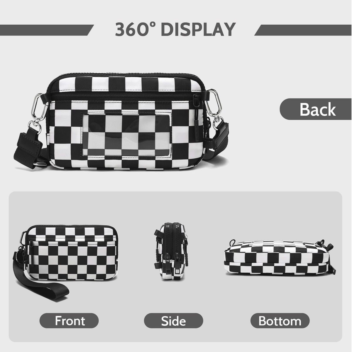 FODOKO Wristlet wallets for women Nylon Quilted Wallet with 4 Zippers,Travel Credit Card,Holder Cell Phone Organizer,coin purse (Black)