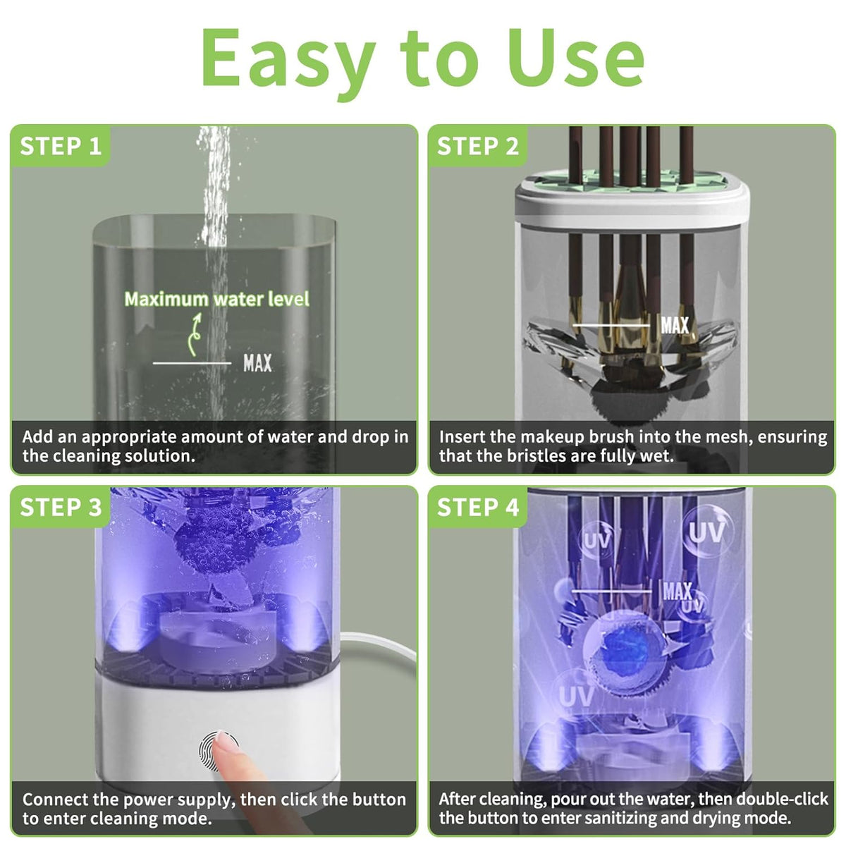 Electric Makeup Brush Cleaner - 9000 RPM Makeup Brush Cleaning Machine with Dry Function - IP65 Waterproof Automatic Makeup Brush Cleaner for Makeup Sponges and Brushes Cosmetic Brush Cleaner Plug-in
