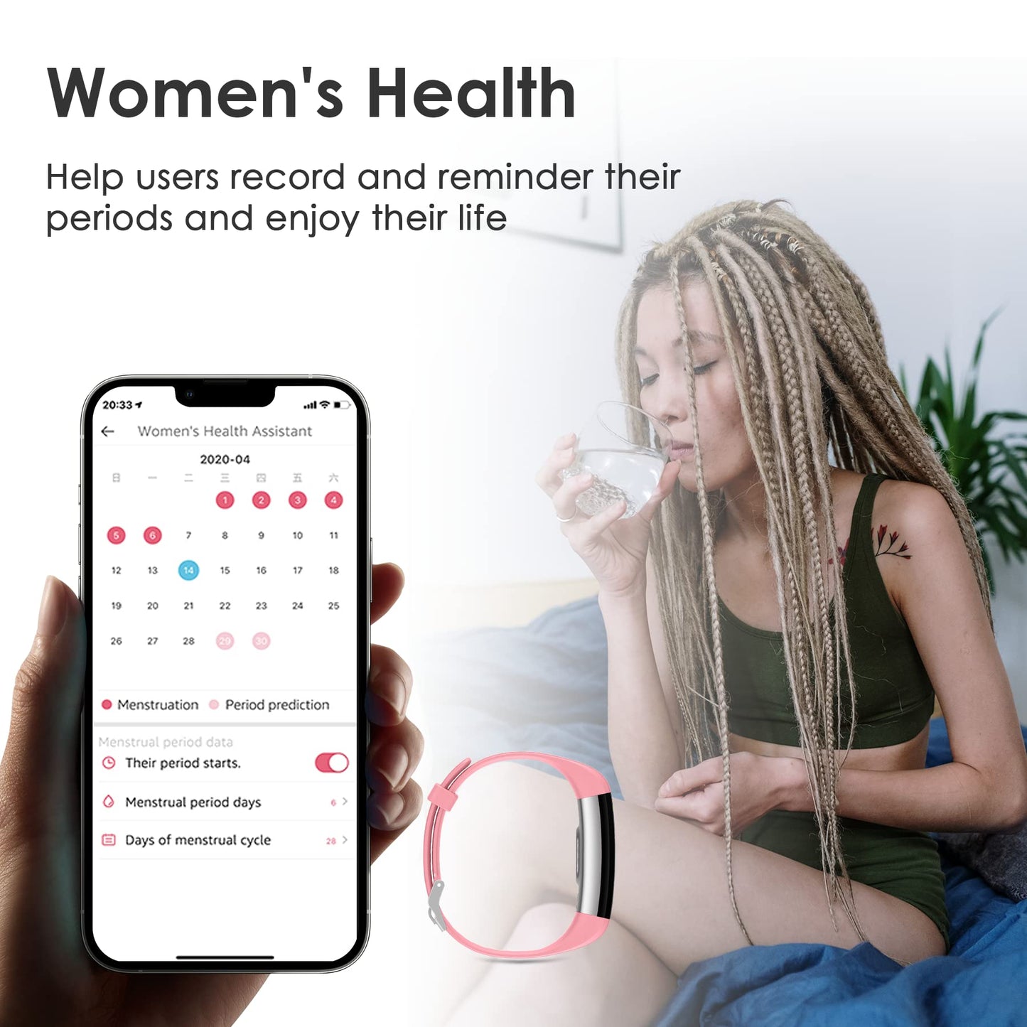 threesheep Fitness Tracker for Men and Women,Fitness Watch Waterproof with Activity Tracker and Sleep Monitor,Smart Watch for Android and iOS Phones (Pinkcolor
