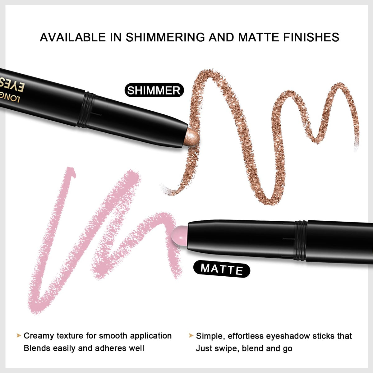 3PCS Eyeshadow Stick, Shimmer and Matte Cream Eye Shadow Brightener Sticks Eyeliner Pencil Crayon, Waterproof Long Lasting Eye Highlighter Stick Makeup (02+03+05)