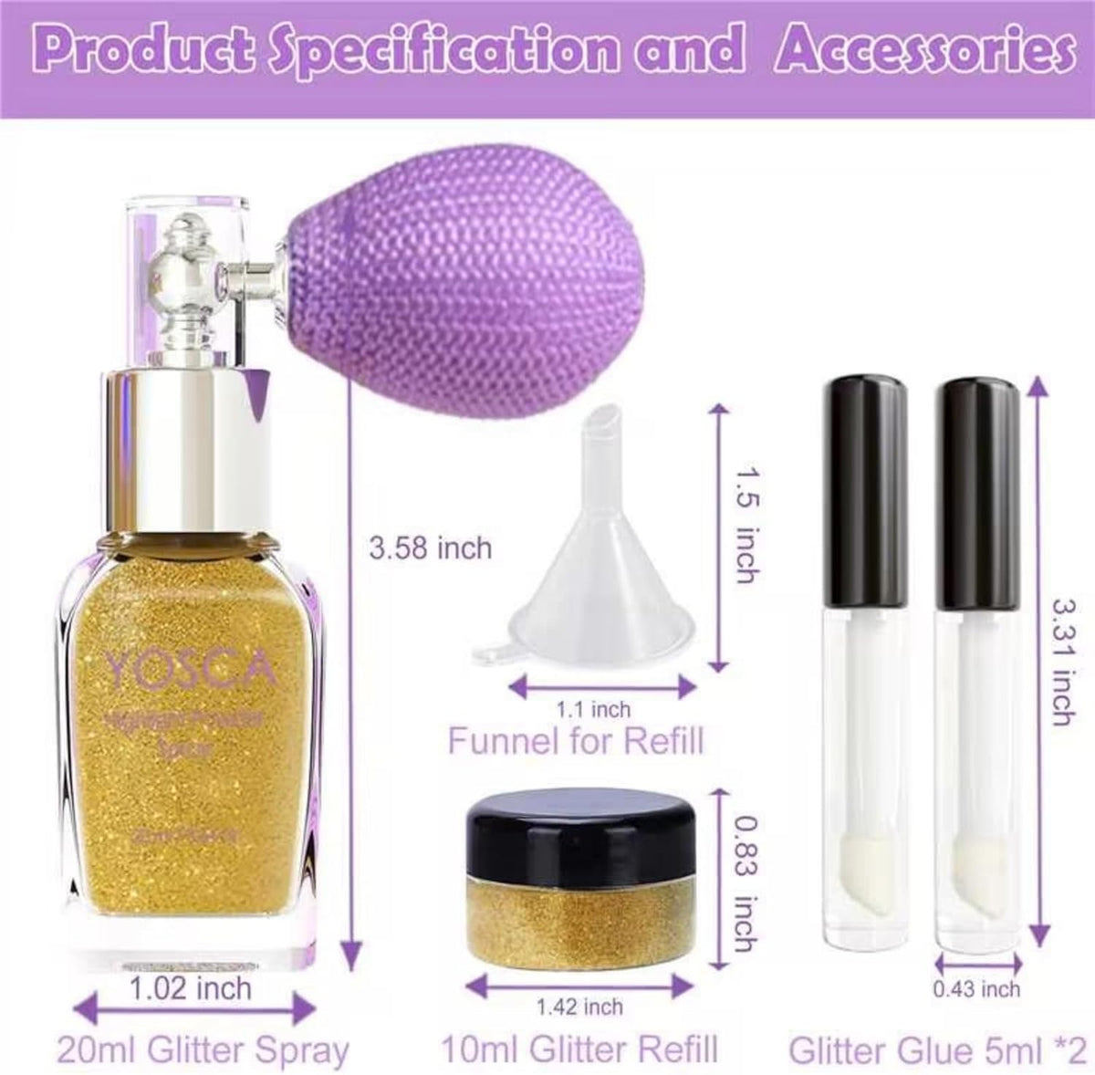 Yosca Body Glitter Spray, 30ML Loose Body Shimmer Powder Iridescent Hair Spray White Glitter Sparkle Highlighter Makeup Mardi Gras Concert Party Rave Accessories for Clothes Hair Face Nail Art
