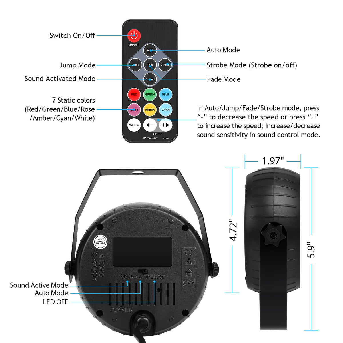 Telbum Strobe Lights, 54 Super-Bright RGB LEDs Mini Strobe Light for Parties, Halloween Strobe Lights with Remote Control, Sound Activated & Speed Control DJ Flashing Light for Room Stage Disco Party