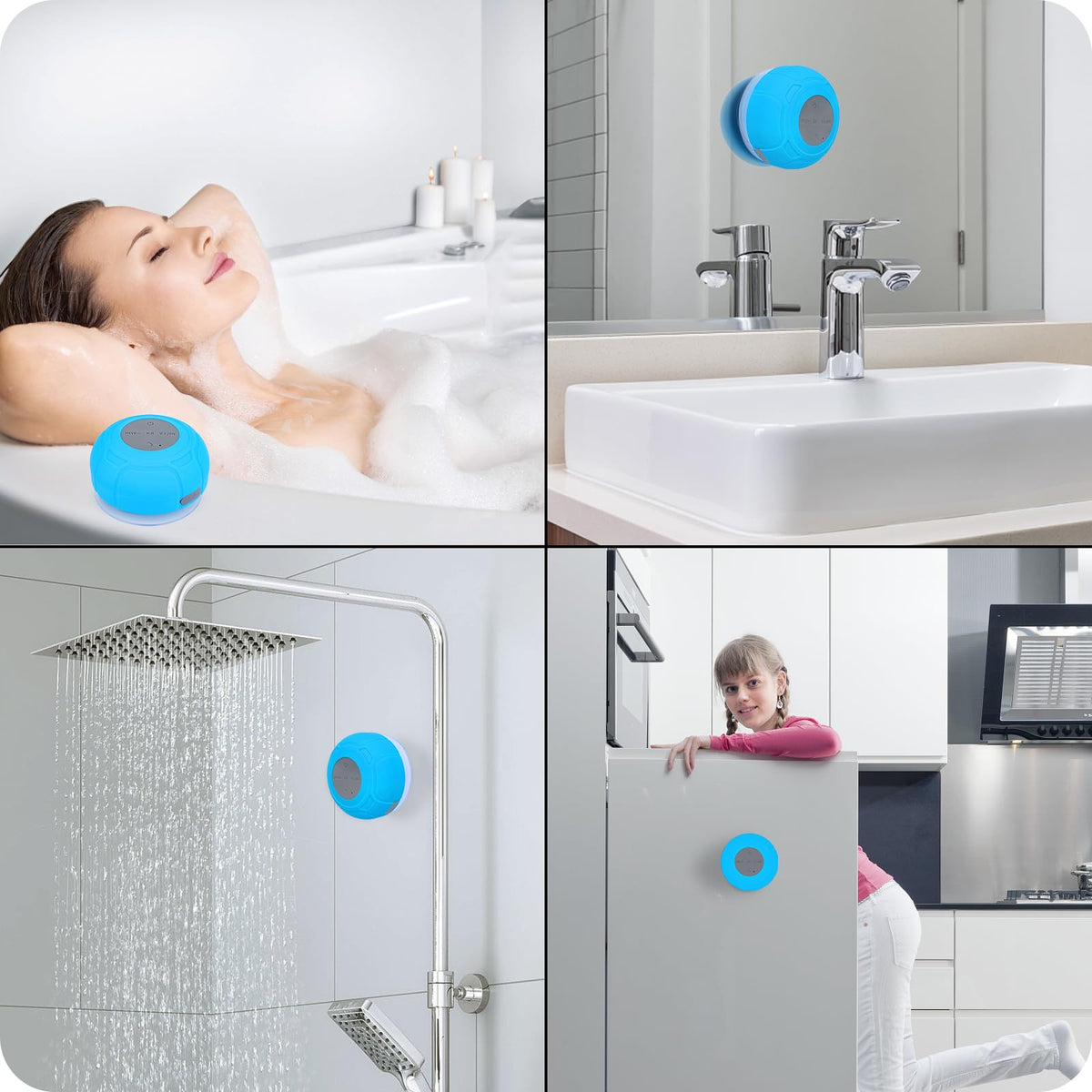 Annlend Bluetooth Shower Speaker Waterproof Wireless Mini Small Cute Portable Water Resistant Bathroom Speaker Suction Cup, Handsfree Speakerphone with Built-in Mic,4hrs of Playtime - Blue
